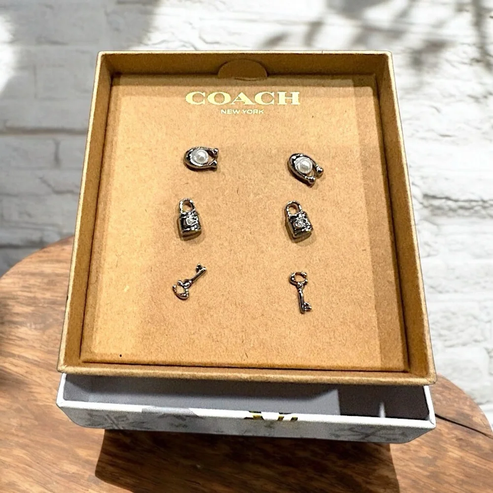 Coach Silver Trio Earring Set NIB